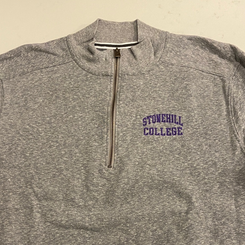 League Gray Half-Zip Sweatshirt with Purple Stonehill College Logo